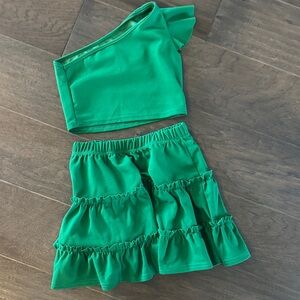Green Two-Piece Ruffle Skirt Set
